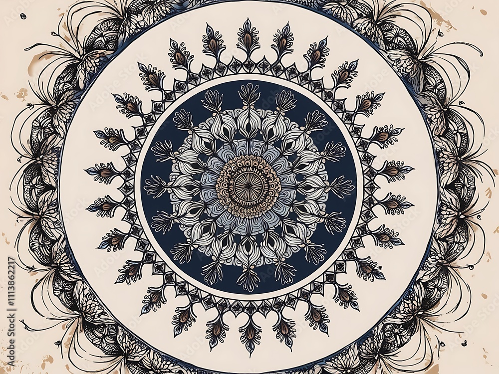 Fototapeta premium Intricate Mandala Design Featuring Floral And Butterfly Motifs
