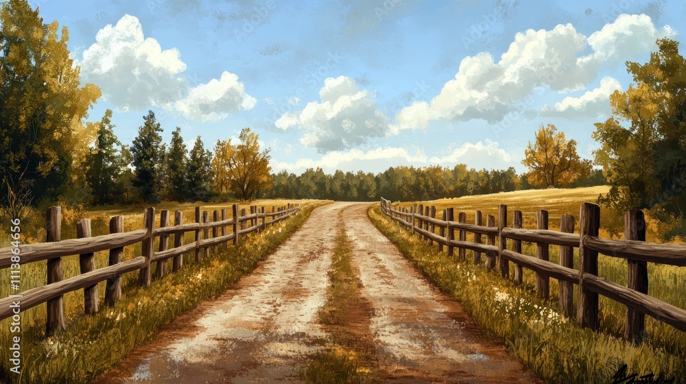 Country Road Winding Through Autumnal Fields Country Road Winding Through Autumnal Fields