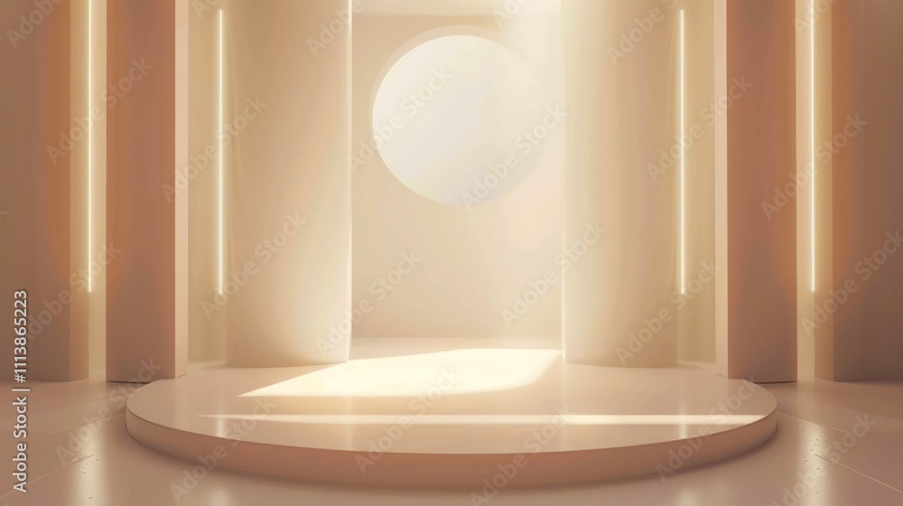 Minimalist Beige Room with Circular Window Minimalist Beige Room with Circular Window