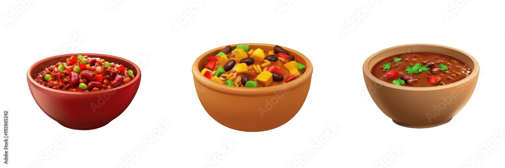 3d render bowl of Chili Con Carne isolated on transparent background Cartoon Illustration in plastic style 3d render bowl of Chili Con Carne isolated on transparent background Cartoon Illustration in plastic style