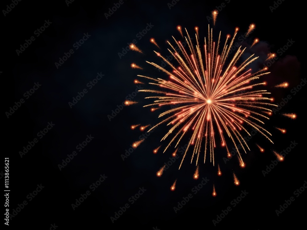 Fototapeta premium Bright orange fireworks exploding in the night sky