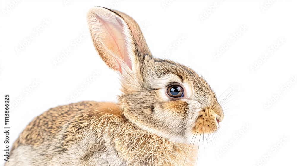 Fototapeta premium Portrait of a Rabbit: Close-up, isolated on a white background.
