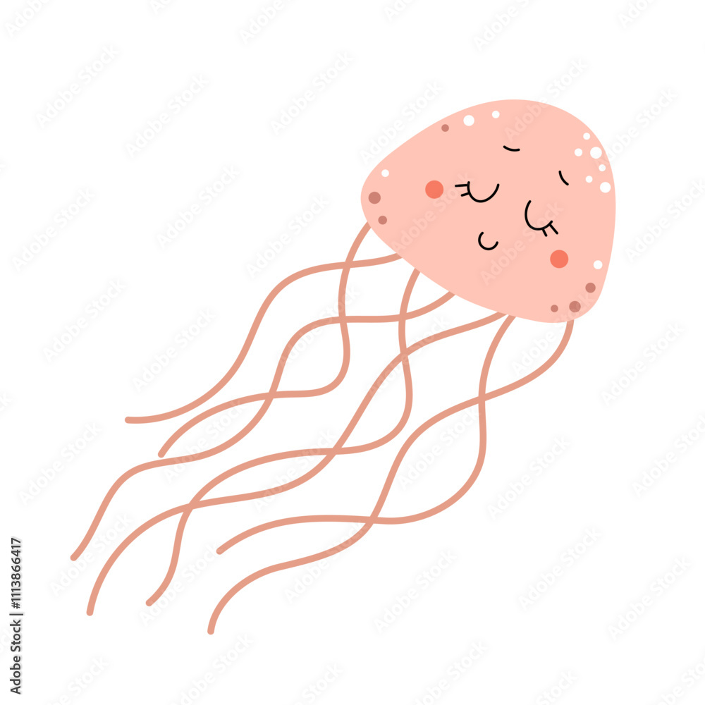 Fototapeta premium Cute jellyfish. Sea and ocean animal. Vector illustration isolated on white background