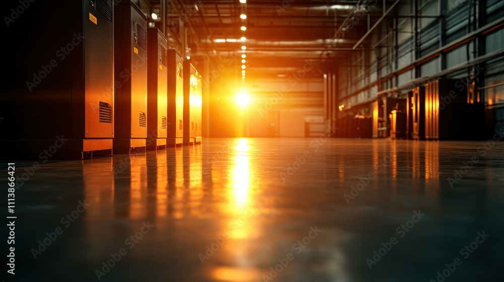 A sun-drenched industrial hallway displaying various machines, eloquently showcasing the fusion of natural light and technology within manufacturing environments. A sun-drenched industrial hallway displaying various machines, eloquently showcasing the fusion of natural light and technology within manufacturing environments.