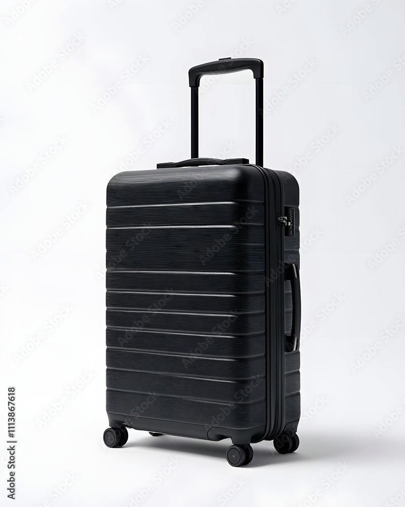 A sleek black suitcase with wheels and a retractable handle, ideal for travel. A sleek black suitcase with wheels and a retractable handle, ideal for travel.