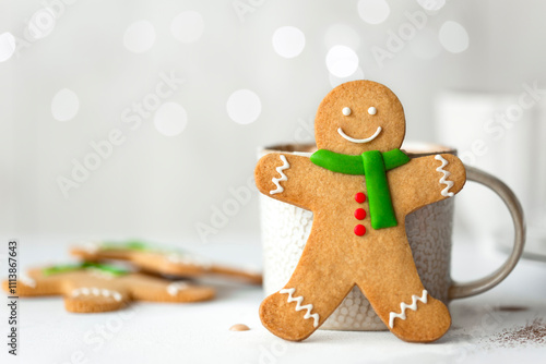 Gingerbread man and hot chocolate mug