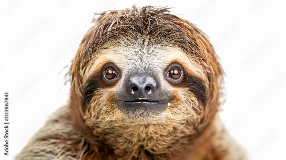 Fototapeta premium Portrait of a Sloth: Close-up, isolated on a white background.