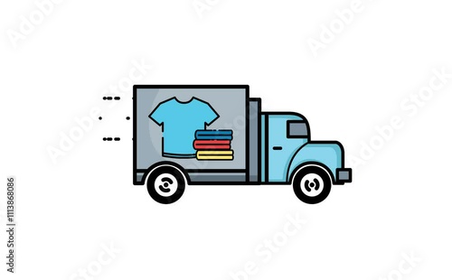 Animated Delivery Truck Icon Brings Folded Clothing And Shirts Animation.Laundry Icon Animation In 4k Resolution And Alpha Channel. Perfect for fashion websites, logistics businesses, retail promotion