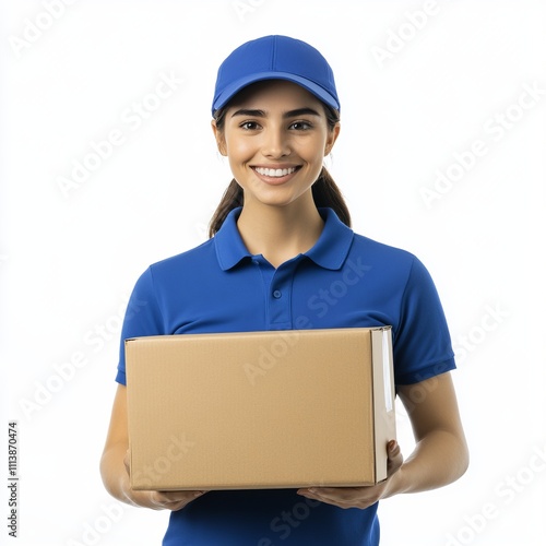 Smiling Delivery Person Holding Package - Professional and Reliable Service