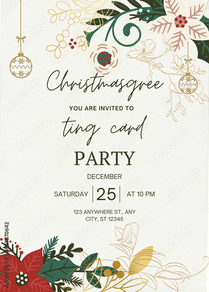 Fototapeta premium Green Simple Christmas Party Poster - 1 E-cards