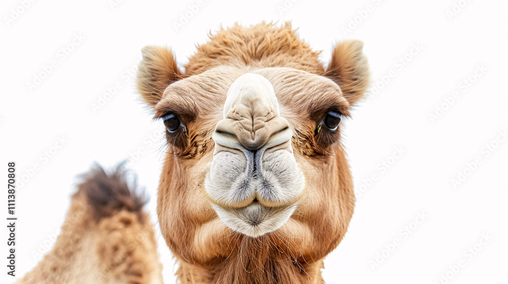 Obraz premium Portrait of a Surprised Camel: Close-up, isolated on a white background.