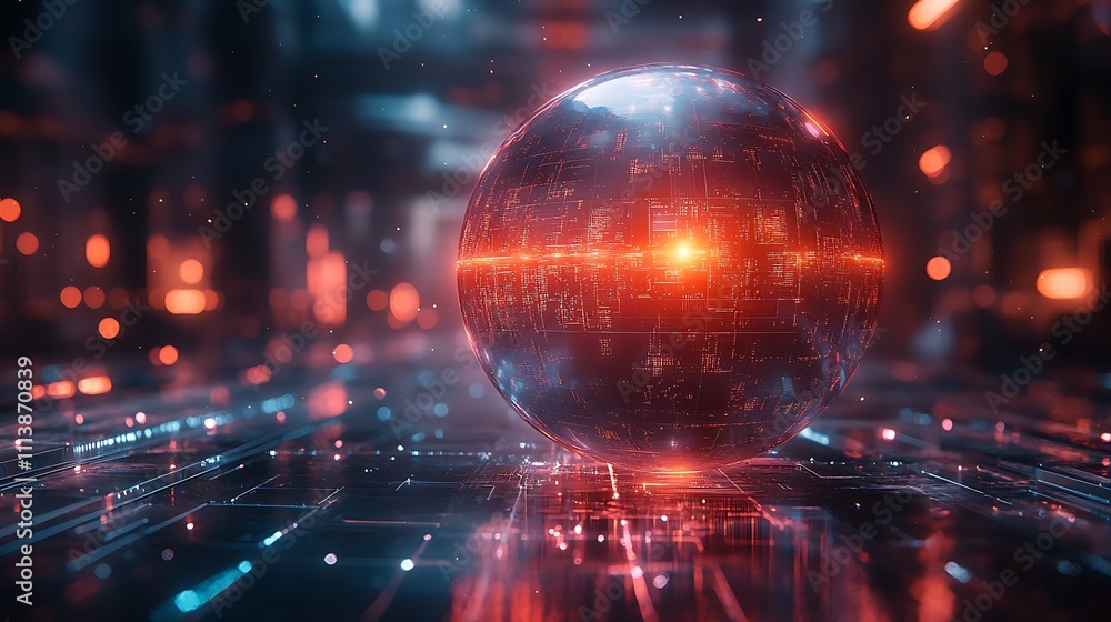 A futuristic holographic sphere blending dynamic light streaks with internal holographic symbols A futuristic holographic sphere blending dynamic light streaks with internal holographic symbols