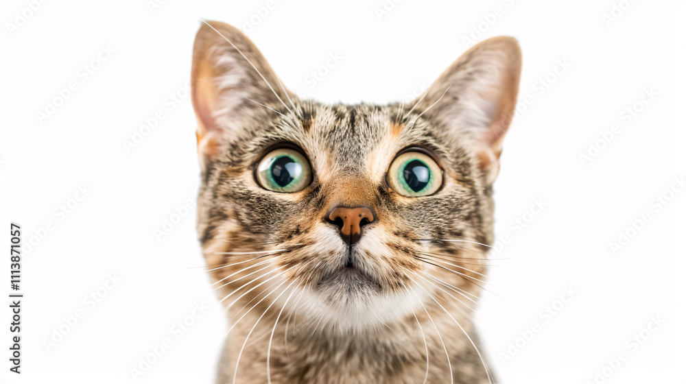 Portrait of a Surprised Cat: Close-up, isolated on a white background. Portrait of a Surprised Cat: Close-up, isolated on a white background.