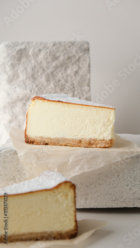 delicious cottage cheese cheesecake. cuts a cheesecake with a fork.