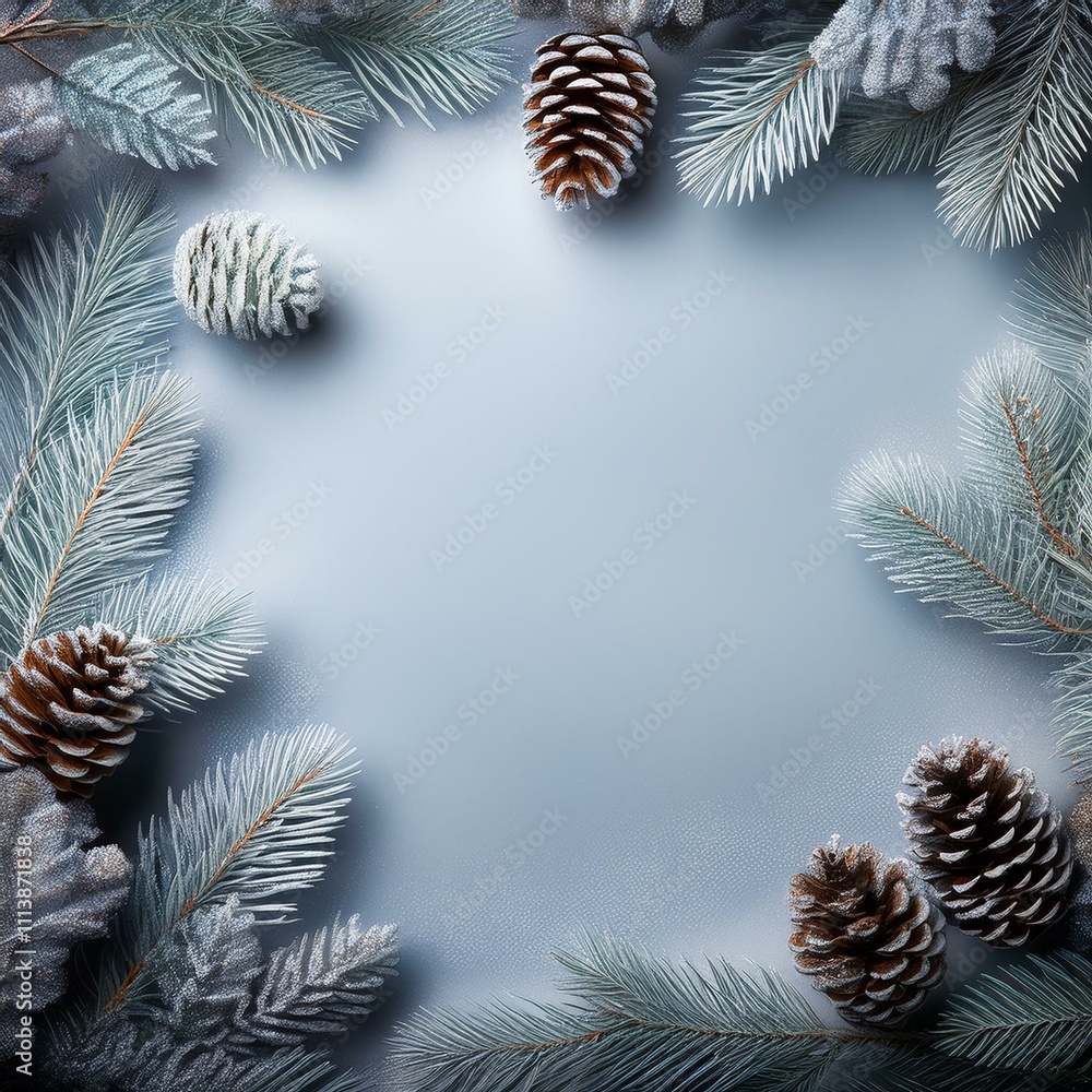 Christmas background with space for text in the middle and a frame with Christmas tree branches Christmas background with space for text in the middle and a frame with Christmas tree branches
