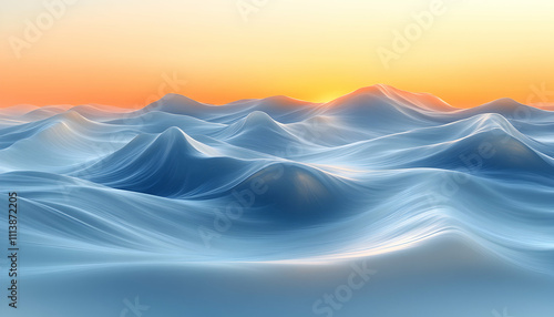 Abstract landscape with soft, undulating hills at sunset.