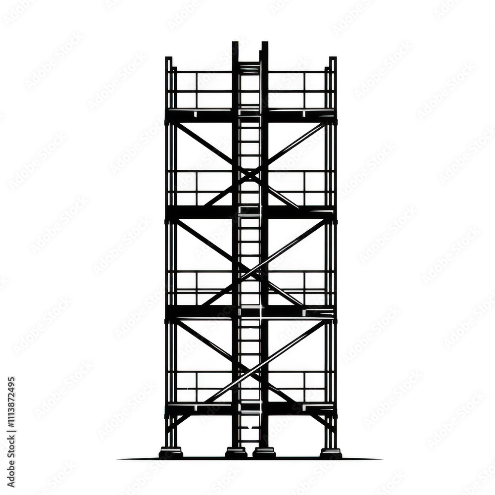 Black Scaffolding icon png Minimalist flat icon, vector logo style sign clipart on a transparent background