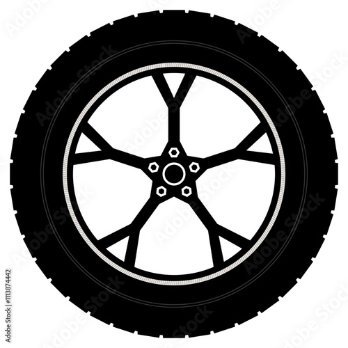 Silhouette Vector illustration of a car wheel isolated on a white background. Tire. EPS 10 File.