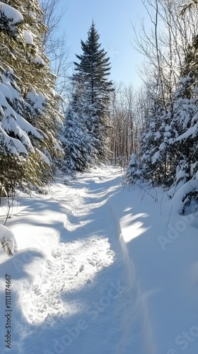 Wallpaper Mural Snowy forest path with fir trees and blue sky Torontodigital.ca