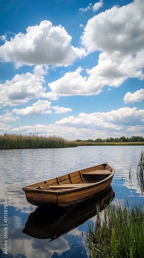 Obraz premium Peaceful small lake with vibrant wooden nature background image