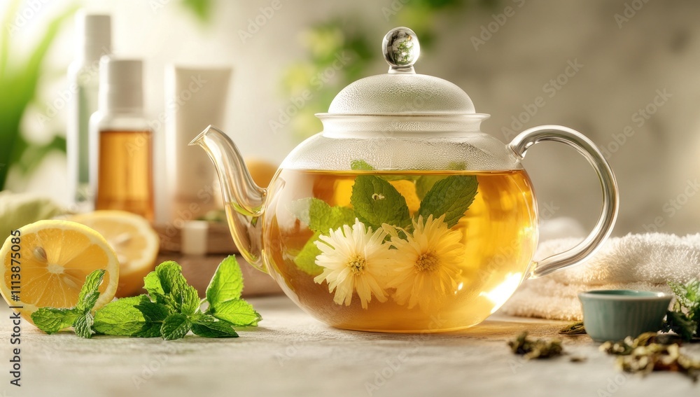 Herbal Tea and Lemon on a White Table Herbal Tea and Lemon on a White Table