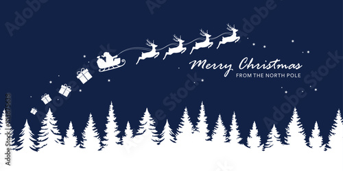 christmas banner santa claus in a sleigh with reindeer vector illustration