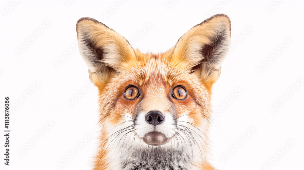 Obraz premium Portrait of a Surprised Fox: Close-up, isolated on a white background.