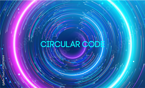 Circular code vibrant swirling neon lines and futuristic digital energy. Big data and data science integration with advanced technology and artificial intelligence concepts.