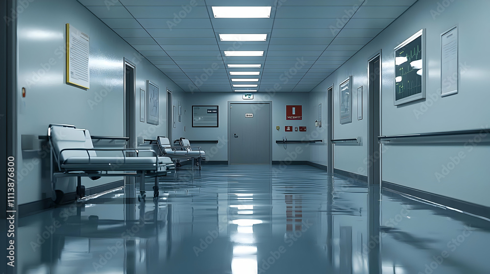 Empty Hospital Corridor: Sterile, Clean, Calm Empty Hospital Corridor: Sterile, Clean, Calm