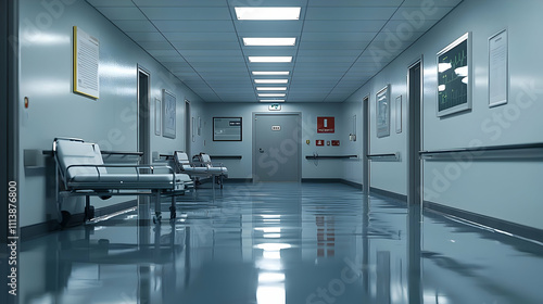 Empty Hospital Corridor: Sterile, Clean, Calm