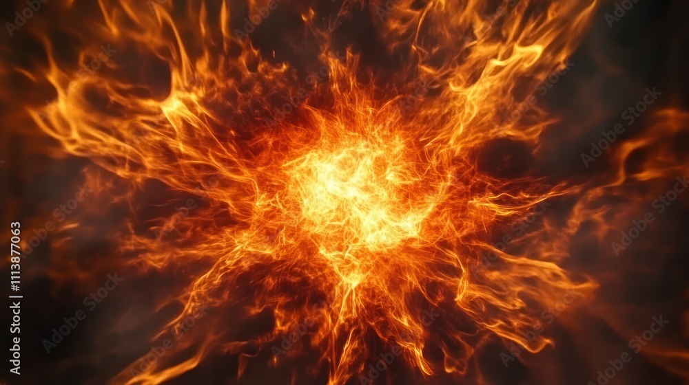 A vibrant explosion of orange and yellow flames against a dark backdrop. A vibrant explosion of orange and yellow flames against a dark backdrop.