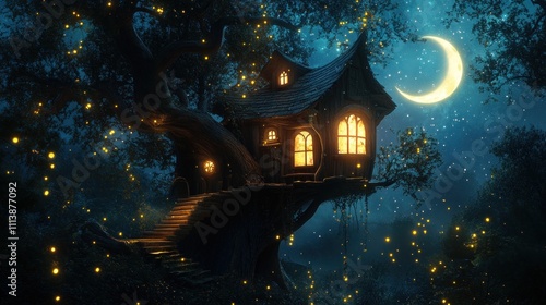 Wallpaper Mural Enchanted Treehouse Under the Crescent Moon Torontodigital.ca