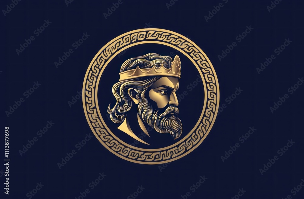 Profile of a king with a crown, in a gold circular frame.