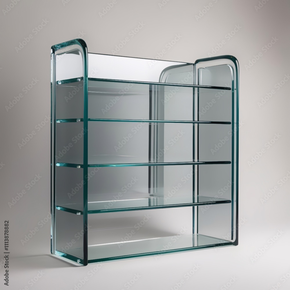 Glass sculpture of modern bookshelf with clear-to-gray gradient, frosted glass brackets, minimalist design, light gray background, generative ai Glass sculpture of modern bookshelf with clear-to-gray gradient, frosted glass brackets, minimalist design, light gray background, generative ai