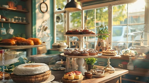 Wallpaper Mural Sweet pastries with berries, An assortment of cakes and pies arranged on elegant stands in a pastry shop	 Torontodigital.ca