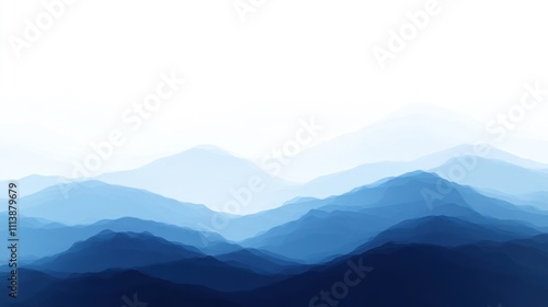 A serene landscape of layered blue mountains fading into the sky.