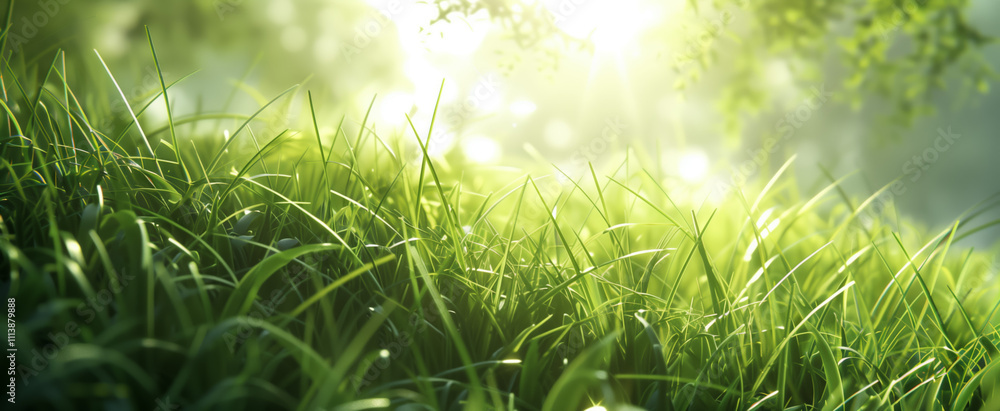 Fresh green grass illuminated by soft sunlight in nature Fresh green grass illuminated by soft sunlight in nature