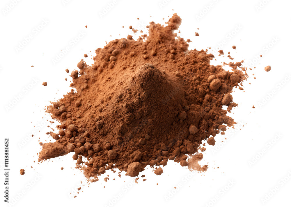 Picture of Pile cocoa powder isolated on white and transparent background Picture of Pile cocoa powder isolated on white and transparent background