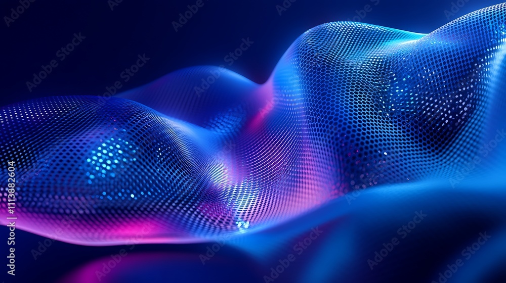 Abstract 3D Render of Colorful Wavy Surface with Neon Lights and Dots for Technology and Design Background Abstract 3D Render of Colorful Wavy Surface with Neon Lights and Dots for Technology and Design Background