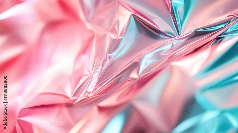 The image showcases a vibrant and colorful crumpled metallic surface that captures attention with its pastel hues and intricate, reflective textures. The image showcases a vibrant and colorful crumpled metallic surface that captures attention with its pastel hues and intricate, reflective textures.