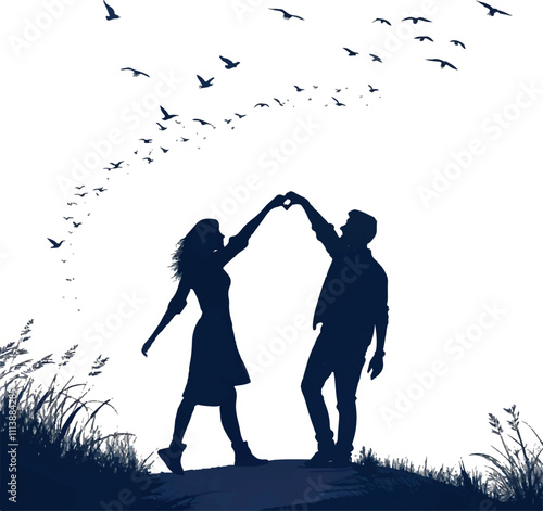 couple Silhouette holding hands on Valentine's Day