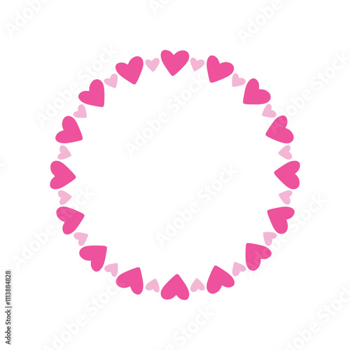 Ilustración para San Valentín. Banner con marco circular con grupo de corazones grandes y pequeños para tarjetas y felicitaciones