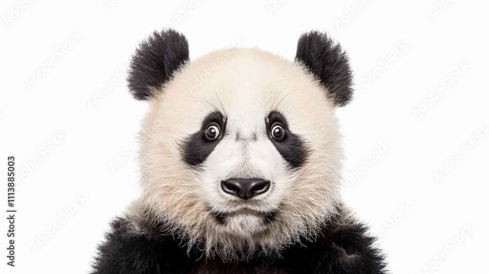 Fototapeta premium Portrait of a Surprised Panda: Close-up, isolated on a white background.