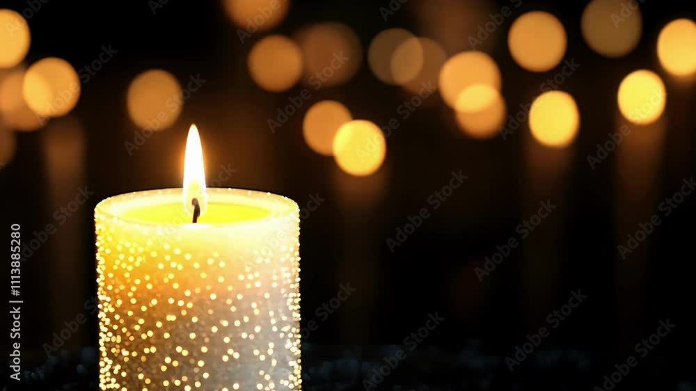 Calming Ambiance Created by a Lit Candle Surrounded by Softly Glowing Lights at Night Calming Ambiance Created by a Lit Candle Surrounded by Softly Glowing Lights at Night