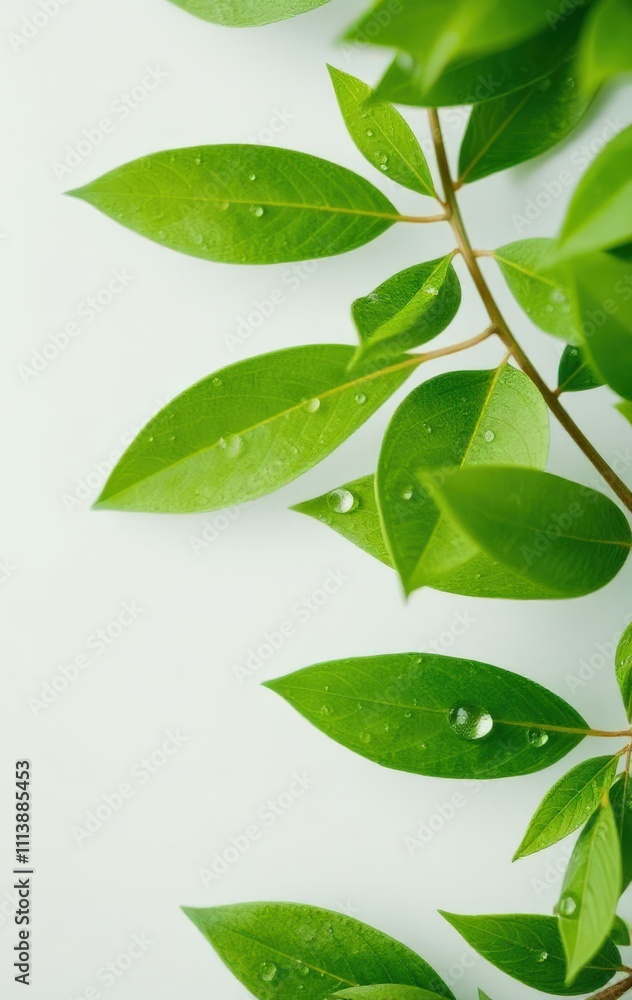 Fresh Green Leaves with Water Droplets Fresh Green Leaves with Water Droplets