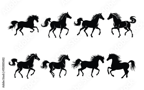 Silhouette of beautiful arabian horse vector art style illustrations, side view