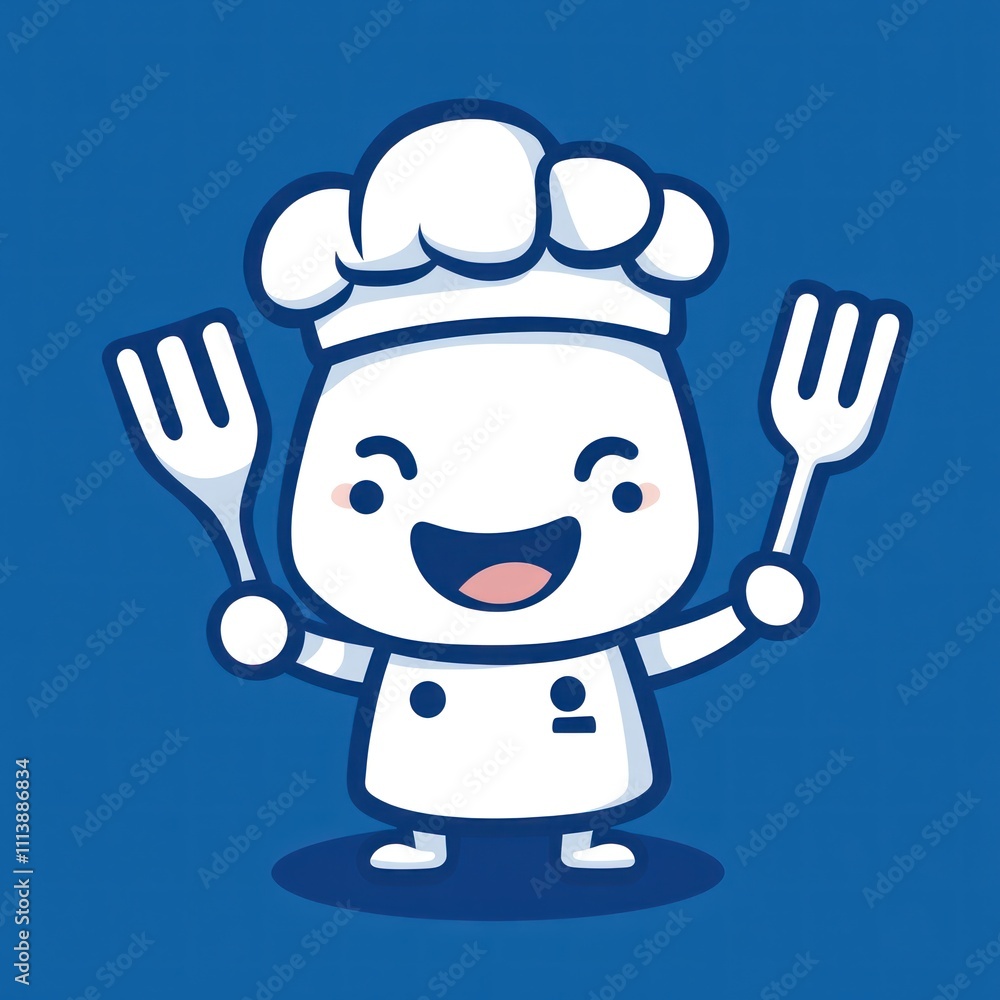 Happy chef cartoon character holding forks. Happy chef cartoon character holding forks.