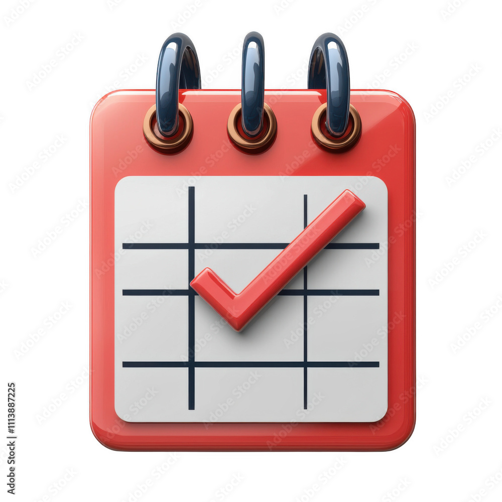 Red Calendar Check icon png Minimalist flat icon, vector logo style sign clipart on a transparent background
