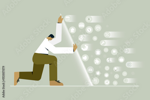 Conceptual illustration of a man blocking out the duties and responsibilites
