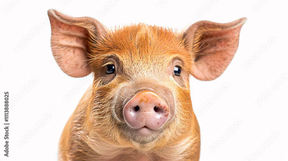 Fototapeta premium Portrait of a Surprised Pig: Close-up, isolated on a white background.